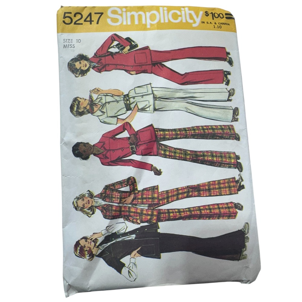 Simplicity 10 Multicolor Shirt Jacket‎ Pants Women's 5247 Vintage Sewing Pattern
